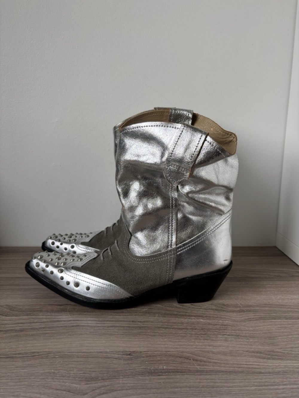 Junya Watanabe Studded Cowboy Boots Silver / Grey Sz M / 8-8.5 US Authentic❤️